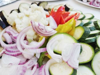 Close-up of chopped vegetables in plate