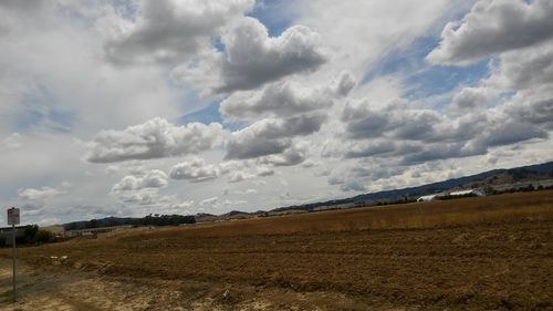 Scenic view of field against cloudy sky