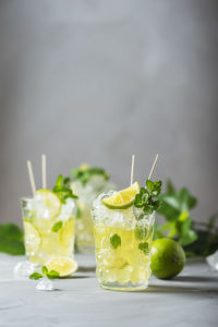 Close-up of drink on glass against blurred background