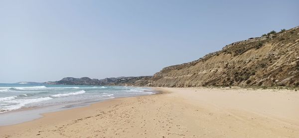 Scenic view of beach against clear sky