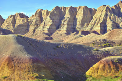 Panoramic view of rocks in mountains against sky