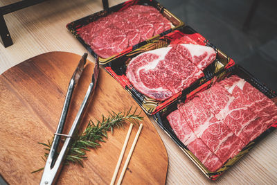 High angle view of food on table