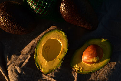 High angle view of avocado on table