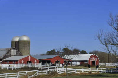 View of factory against clear blue sky