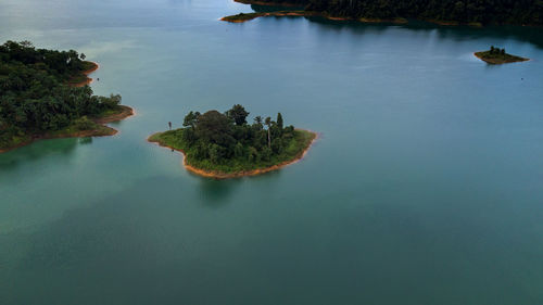 Aerial view of kenyir lake in the morning.