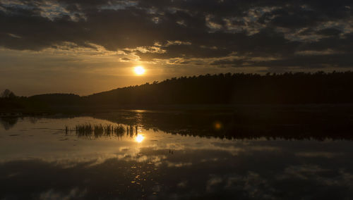 Scenic view of lake against sky during sunset