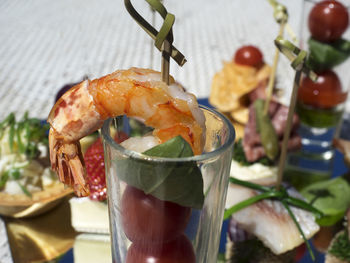 Close-up of canape in glass