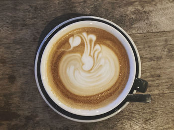 Directly above shot of cappuccino on table