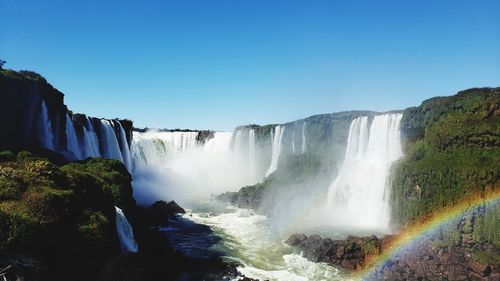 Scenic view of waterfall against clear sky