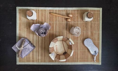 High angle view of food on table