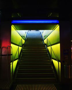 Low angle view of illuminated staircase in building