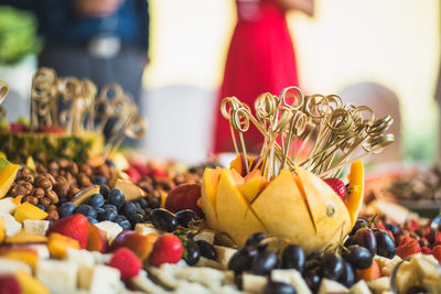 Close-up of fruits arranged in plate