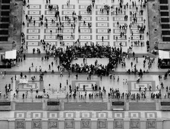 High angle view of people in city