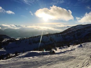 Scenic view of snowcapped mountains against sky