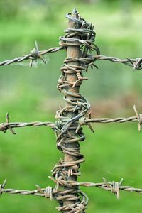 Close-up of barbed wire fence