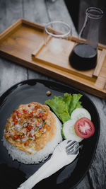 High angle view of lunch food on table