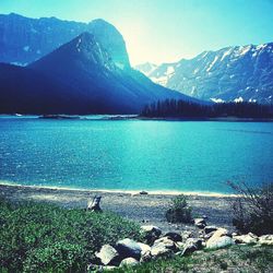 Scenic view of lake and mountains