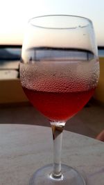 Close-up of beer in glass on table