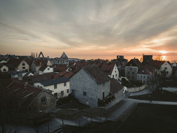 Stone houses at sunset