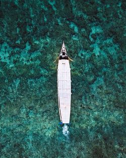 High angle view of sailboat in sea