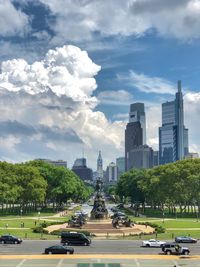 Buildings in city against cloudy sky in philadelphia usa, view from philadelphia museum of art