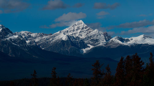 Scenic view of snowcapped mountains against sky