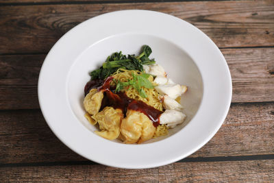 High angle view of food in bowl on table