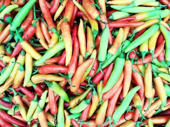 Full frame shot of chili peppers for sale in market