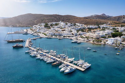 High angle view of boats in sea