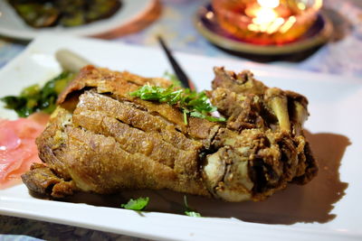 Close-up of meal served in plate