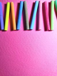 High angle view of multi colored pencils on table