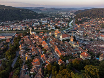 High angle view of townscape against sky