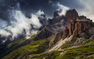 Panoramic view of mountains against cloudy sky