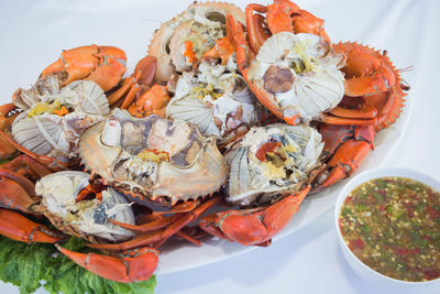 High angle view of fish in plate