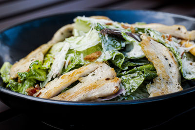 High angle view of food in plate on table