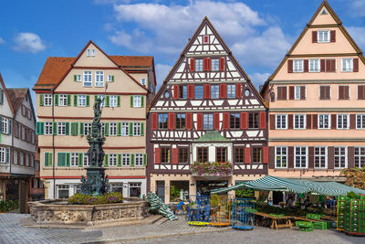 Historical houses of market square in tubingen, germany
