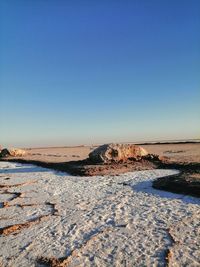 Scenic view of beach against clear sky