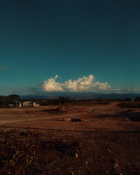 Scenic view of field against blue sky