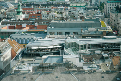 High angle view of houses in city