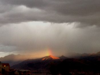 Scenic view of mountains against cloudy sky