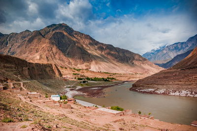 Scenic view of mountain against cloudy sky