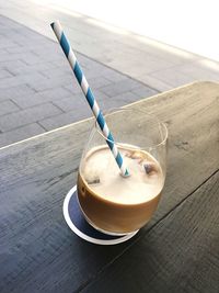 High angle view of drink on table