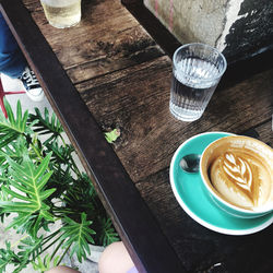 High angle view of coffee on table