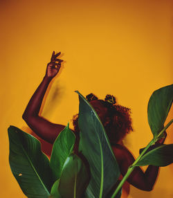 Cropped hand of woman holding plant