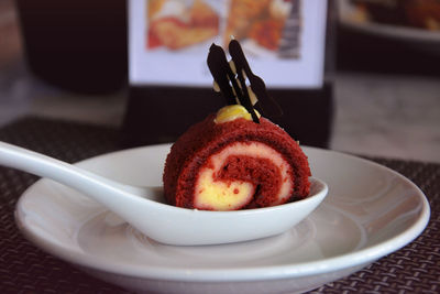 Close-up of dessert in plate on table