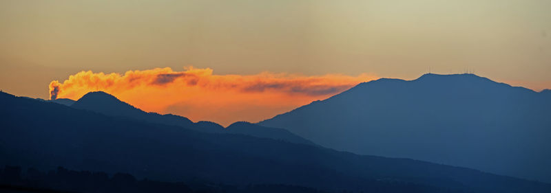 Scenic view of mountains against dramatic sky