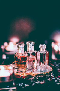 Close-up of chess pieces on table