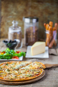 Close-up of pizza on table