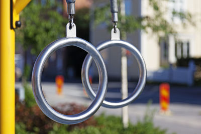 Close-up of chain hanging on metal