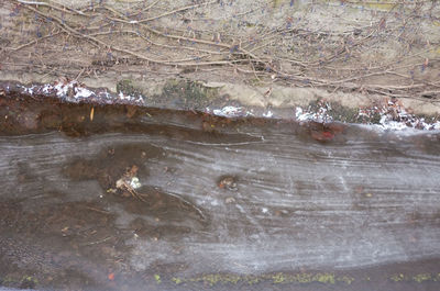High angle view of frozen lake